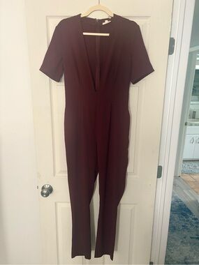 silence + noise Burgundy V-Neck Short Sleeve Jumpsuit